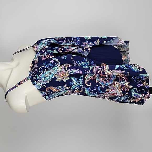 NWT CHRISTINA Medallion Navy Paisley Flyaway Bandeau One Piece Hip Minimize Sz 8 - Picture 4 of 16